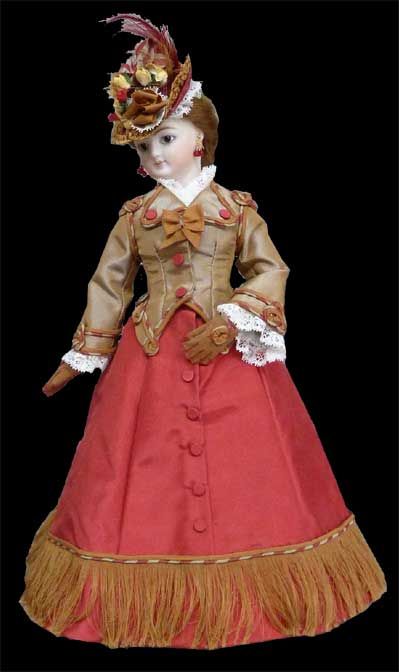 Alice Leverett kit - This ensemble was inspired by a costume on a beautiful antique French Fashion Doll, with striped double cording and lovely hat Show Flyer, Doll Museum, Antique Porcelain Dolls, Victorian Hats, Victorian Garden, Lady Doll, Victorian Dolls, French Dolls, German Dolls