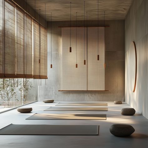 “Japandi style isn’t just seen, it’s felt; it promotes an interior calm as much as it does interior beauty.” A serene, minimalistic yoga studio that embodies the essence of Japandi design, blending Japanese and Scandinavian aesthetics. The space is characterised by its use of natural materials, particularly light wood and bamboo, creating a calming atmosphere with an earthy, neutral colour palette. The design emphasises simplicity, with hanging screens and panels that divide the room subtly,... Japanese Spa, Spa Interior Design, Japandi Design, Spa Interior, Calming Atmosphere, Japandi Style, Nail Shop, Neutral Colour Palette, Light Wood