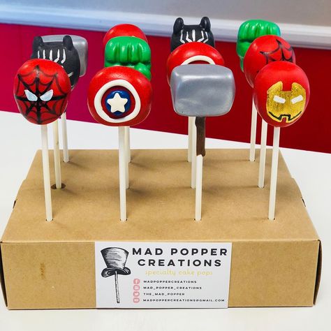 Avengers Cake Pops, Marvel Cake Pops, Avengers Treats, Avengers Themed Cakes, Superhero Cake Pops, Superhero Cakes, Avengers Cake, Marvel Party, Kitty Theme