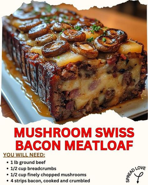 Mouthwatering Mushroom Swiss Bacon Meatloaf Recipe: A Flavor Explosion You Can’t Miss Mushroom Bacon Swiss Meatloaf Casserole, Mushroom Swiss Bacon Meatloaf, Mushroom Swiss Cheese Meatloaf, Bacon Swiss Cheese Mushroom Meatloaf, Bacon Mushroom Swiss Meatloaf, Bacon Mushroom Swiss Burger, Meatloaf Mix, Bacon Meatloaf, Bacon Stuffed Mushrooms