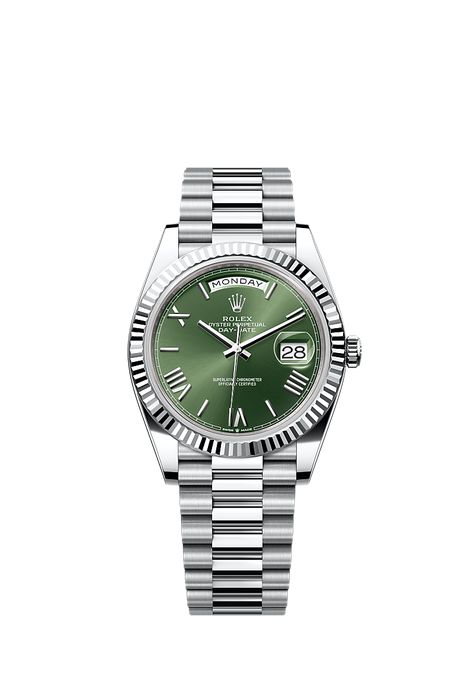 Discover the Day-Date 40 watch in platinum on the Official Rolex Website. Model: m228236-0008 Sunday Fashion, Rolex Bracelet, Timeless Watches, Rolex Models, Gold Alloys, Baguette Cut Diamond, Rolex Day Date, Mechanical Movement, Oyster Perpetual