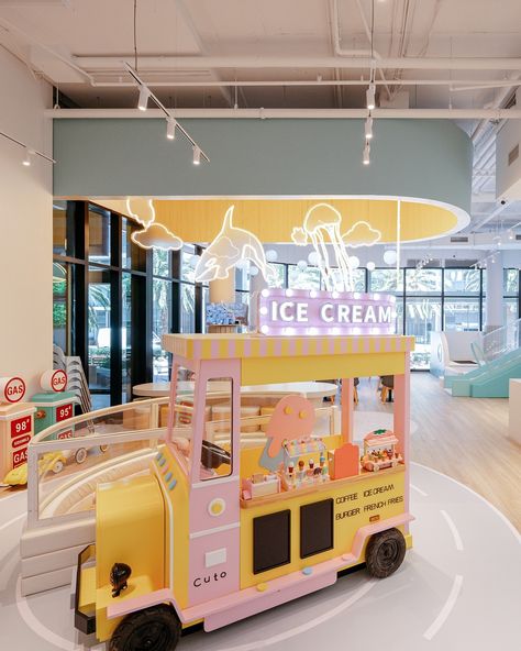 Grab And Go Restaurant Design, Soft Play Cafe, Play Cafe Design, Kids Cafe Ideas, Candy Store Ideas, Play Cafe Ideas, Kids Coffee Shop, Play Cafe Business, Kids Cafe Interior