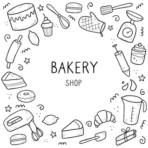 Baking Tools Illustration, Baking Tattoo, Pastry Logo, Cake Sketch, Bakery Icon, Cooking Icon, Baking Logo Design, Hand Drawn Logo Design, Baking Logo