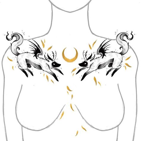 Fox Chest Tattoo, Animal Chest Tattoo, Chest Tattoo Animal, Female Chest Tattoo Ideas, Tattoo Peito, Alt Ideas, Female Fox, Skeleton Tattoos, Chest Tattoos For Women