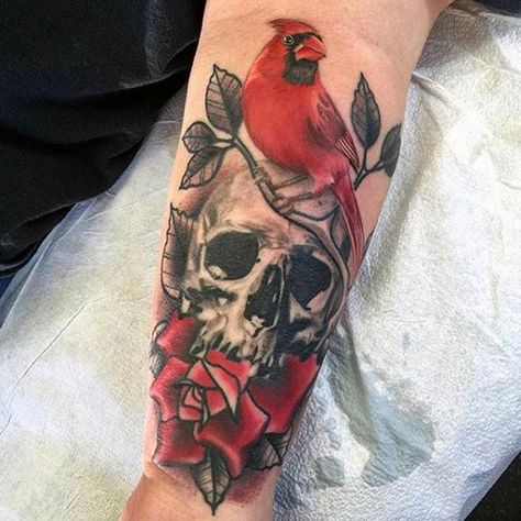 60 Cardinal Tattoo Designs For Men - Bird Ink Ideas Cardnial Tattoo, Red Cardinal Tattoos, Cardinal Tattoo, Cardinal Tattoos, Patriotic Tattoos, Tattoos Skull, Large Tattoos, Tattoo Designs And Meanings, Red Bird