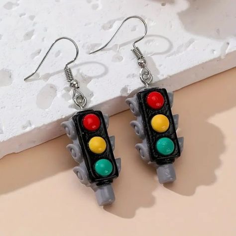 Introducing The Nwt Traffic Light Dangle Earrings A Fun And Quirky Accessory Designed To Add A Playful Touch To Your Look. These Earrings Feature A Charming Traffic Light Design, Complete With Red, Yellow, And Green Lights, Making Them A Unique And Eye-Catching Addition To Any Outfit. Brand New With Tags, These Dangle Earrings Are Crafted With High-Quality Materials To Ensure Durability And Comfort. The Detailed Traffic Light Design Captures The Essence Of City Life And Adds A Whimsical Element Traffic Light Design, Silly Earrings, Tab Crafts, Crazy Earrings, Green Lights, Weird Funny, Weird Jewelry, Stylish Earrings, Handmade Jewelry Earrings