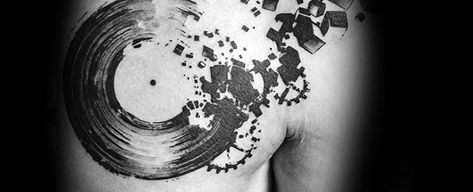 50 Vinyl Record Tattoo Designs For Men – Long Playing Ink Ideas #Men_s_Style_And_Fashion Vinyl Record Tattoo, Record Tattoo, Cassette Tattoo, Polka Tattoo, Tattoo Music, Music Tattoo Designs, Muster Tattoos, Cool Chest Tattoos, Chest Tattoos For Women