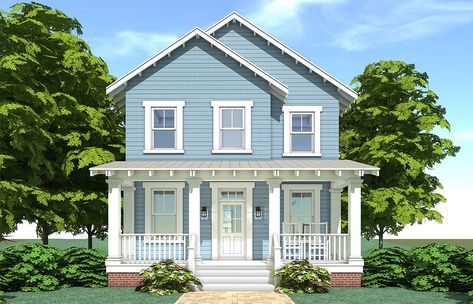 fogel_lane_front Narrow Lot House, A Frame Cabins, Narrow Lot House Plans, Two Story House, Casas Coloniales, Farmhouse House, Craftsman Bungalows, Patio Interior, Bungalow House