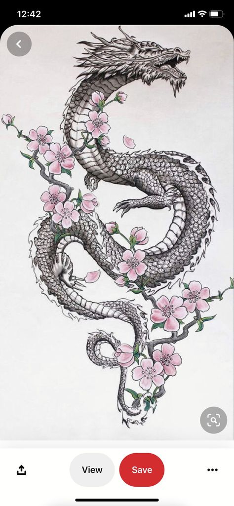 Dragon Tattoo Hip, Dragon Tattoo With Flowers, Dragon With Flowers, Dragon Tattoo Leg, Dragon Tattoo Shoulder, Dragon Thigh Tattoo, Koi Dragon Tattoo, Black Dragon Tattoo, Dragon Tattoo Drawing