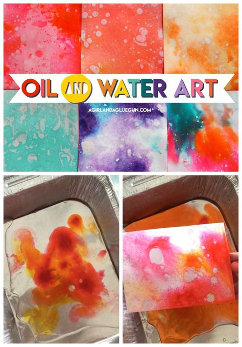 Oil and Water art Oil Water Painting, Oil And Water Painting Preschool, Oil And Water Painting, Water Arts And Crafts Preschool, Water Unit Preschool Art Projects, Water Art For Preschoolers, Water Activities For Toddlers Classroom, Water Art Projects For Kids, Water Art For Toddlers