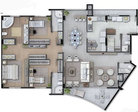 Inspirational Architecture, Apartment Floor Plans, Model House Plan, Apartment Plans, Building Art, Craft Room Storage, 3 Bedroom Apartment, Farmhouse Plans, Dream House Plans