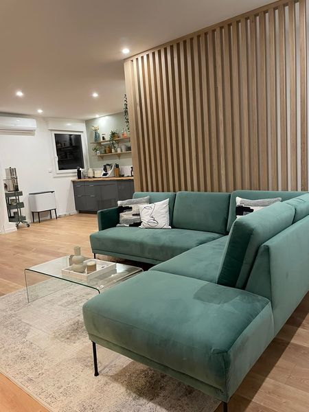 Small Living Room Ideas Green Sofa, Small Living Room Green Couch, Green Couch Modern Living Room, Living Room Ideas Green Couch, Green Sofa Living Room Ideas Decor, Small Living Ideas, Green Couch Ideas, Green Couch Living Room Ideas, Living Room Aesthetic Cozy