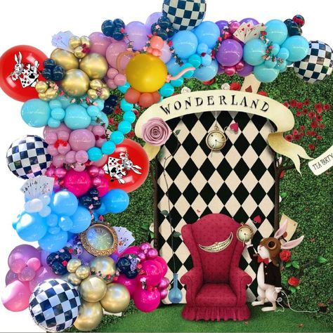 Alice In Wonderland Balloon Arch, Birthday Background Decoration, Alice In Wonderland Party Decorations, Mad Hatter Birthday Party, Wonderland Decorations, Wonderland Party Decorations, Alice In Wonderland Decorations, Alice In Wonderland Tea Party Birthday, Decoration Balloon