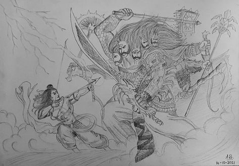 Ram and Raavan Sketch Ravan Sketch, Vimanika Comics, Dussehra Drawing, Ram Sketch, Comics Background, Ram Setu, Background Song, Ram Navmi, Happy Dussehra