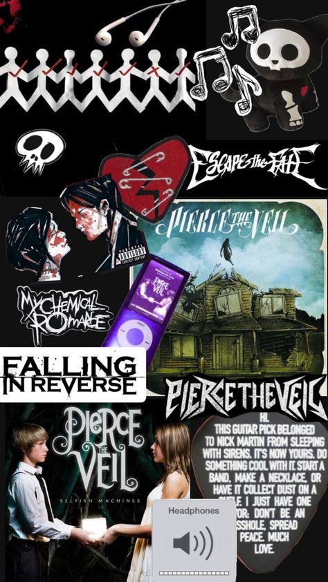 Escape the fate, Pierce the veil, Falling in reverse, My chemical romance, Three days grace, Sleeping with sirens Escape The Fate, Three Days Grace, Emo Wallpaper, Band Wallpapers, Black Parade, Sleeping With Sirens, Falling In Reverse, Emo Bands, Gerard Way