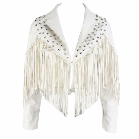 Gothic Romantic Wedding, White Fringe Leather Jacket, White Fringe Jacket, Vintage Party Dresses, Fringe Leather Jacket, White Fringe, Studded Jacket, Slim Fit Jackets, 2017 Fashion Trends