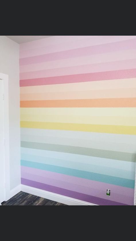 Pastel Rainbow Wall Paint, Pastel Rainbow Accent Wall, Rainbow Wall Design, Rainbow Accent Wall Girl Rooms, Rainbow Shiplap Wall, Pastel Rainbow Room Decor, Rainbow Room Kids Girl Bedrooms, Rainbow Bedroom Wall, Pastel Rainbow Bedroom