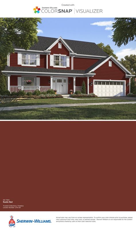 Maroon Exterior House Paint, Red And Black House Exterior Colors, Burgundy Exterior House Colors, Maroon House Exterior, Red Siding House Exterior, Farmhouse Upgrades, Red Exterior House Colors, Red House Exterior, Brown House Exterior