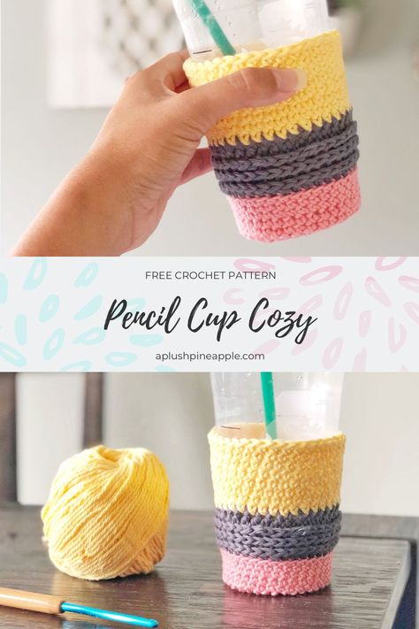 Crochet Cup Sleeve, Crochet Teacher Gifts, Cup Cozy Crochet Pattern, Crochet Pencil, Crochet Mug Cozy, Crochet Coffee Cozy, Yarn Creations, Crochet Cup Cozy, Cozy Crochet Patterns