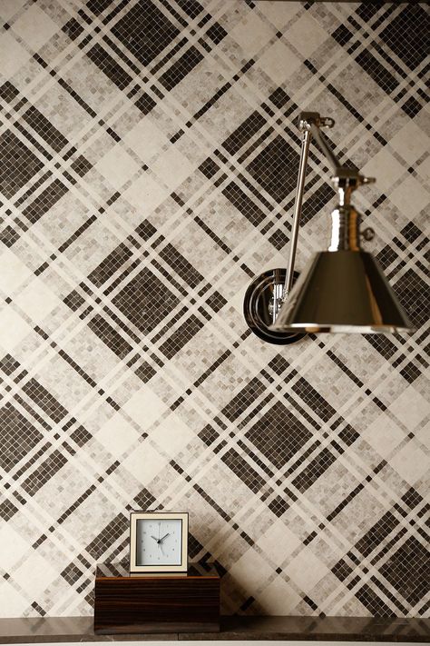 Balmoral Plaid Silver Stone (H) - AKDO | Hotel bedroom design, Tile patterns, Mosaic tiles Plaid Tile, Akdo Tile, Floor Pattern Design, Basement Refinishing, Hotel Bedroom Design, Mosaic Tile Patterns, Patterned Floor Tiles, Tile Designs, Secret Rooms