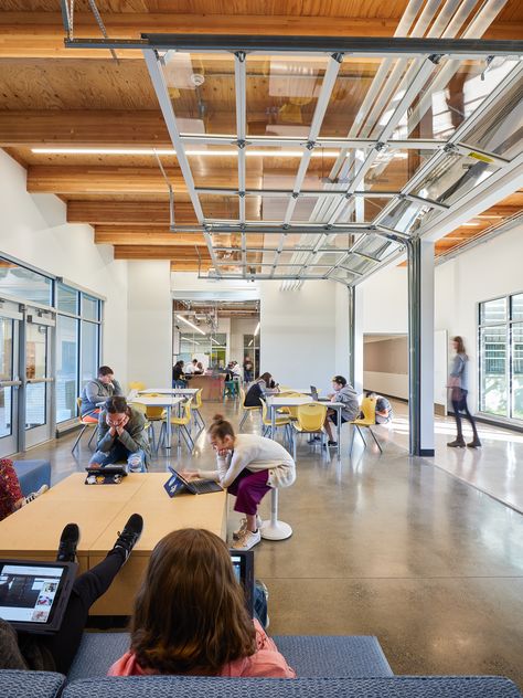 Wy'East Middle School Renovation & STEAM Addition - Opsis Architecture School Renovation, Glass Garage, Teaching Stem, Steam Science, Open Architecture, Innovation Centre, Arch Interior, Math Addition, Performing Arts Center