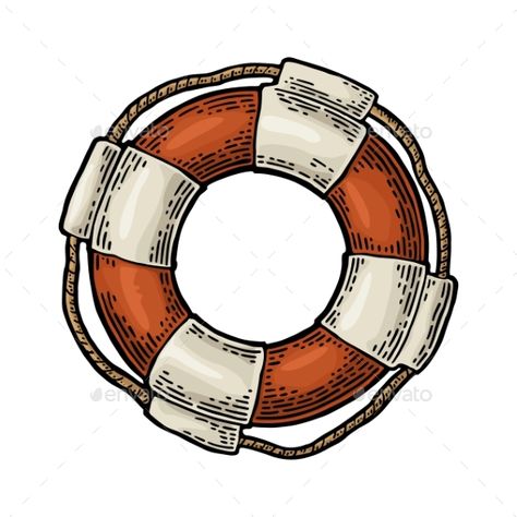 Lifeguard Tattoo Ideas, Life Preserver Tattoo, Lifeguard Tattoo, Lifeguard Drawing, Buoy Illustration, Rope Illustration Design, Lifeguard Illustration, Nautical Drawing, Life Buoy