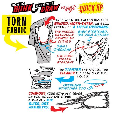 How To Draw Clothes, Etherington Brothers, Draw Clothes, Torn Clothes, Torn Fabric, Comic Tutorial, Fabric Drawing, Shirt Drawing, Anatomy Drawing