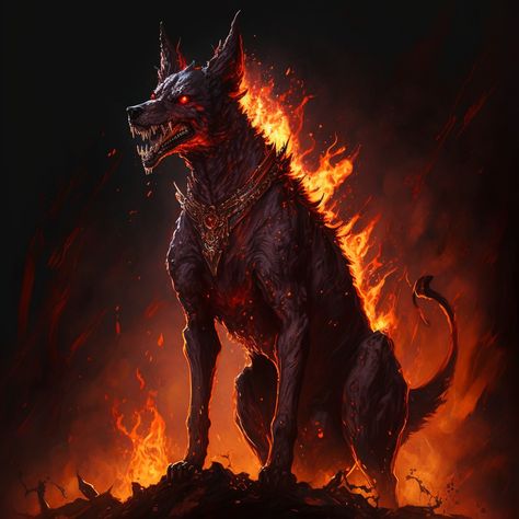 Hellhound Percy Jackson, Cute Hellhound, Dnd Hellhound, Hellhound Werewolf, Hell Hound Art, Hellhound Aesthetic, Dnd Dog, Hellhound Art, Demon Hound