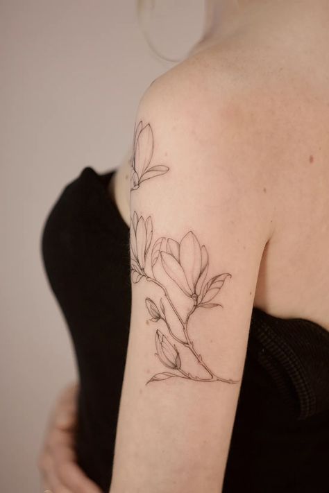 Magnolia Fine Line, Delicate Tattoo Ideas, Tattoos Delicate, Tattoo Pricing, Magnolia Tattoo, Tattoo Trend, Tattoo Prices, Fine Line Tattoo, Delicate Tattoo