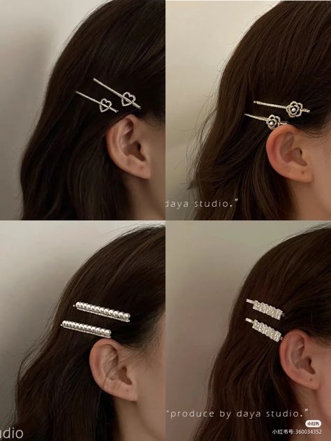 Korean Hair Clip Accessories, Korean Accessories Hair, Hair Pins Hairstyles Korean, Hairpin Hairstyle Korean, Hair Pin Hairstyles, Korean Hairclip, Korean Hair Pin, Hairclip Hairstyles, Korean Hair Clips