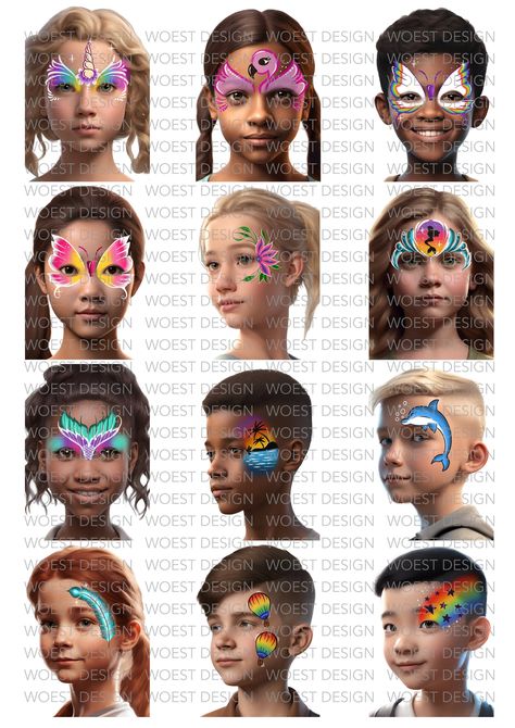 Face Paint Practice Template, Face Paint Board, Face Paint Template, Mermaids Makeup, Girl Face Paint, Children Face Painting, Disney Face Painting, Frozen Face Paint, Unicorn Face Paint