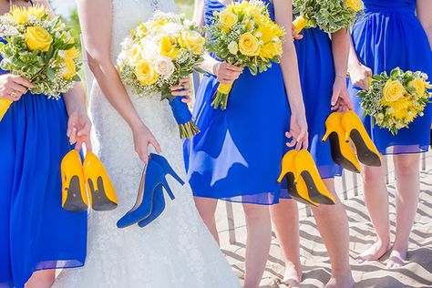 Cobalt Blue and Yellow Wedding in Moncton, New Brunswick | New Brunswick Weddings Yellow Dress For Wedding, Blue Sunflower Wedding, Blue And Yellow Wedding, Blue Yellow Weddings, Blue And Yellow Dress, Yellow Wedding Dress, Yellow Wedding Theme, Sunflower Themed Wedding, Royal Blue Wedding