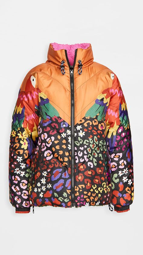 Printed Puffer Jacket, Winter Coat Trends, Reversible Puffer Jacket, Trendy Outerwear, Coat Trends, Print Coat, Big Fashion, Farm Rio, Pattern Mixing