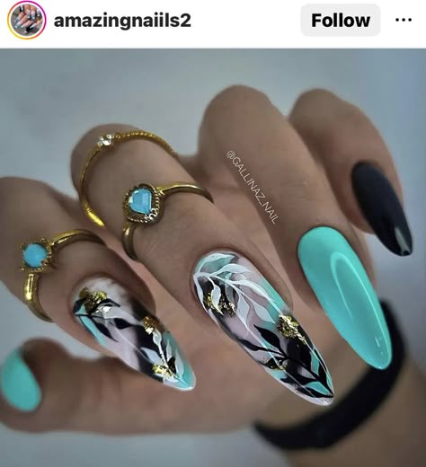 Foil Nail Designs, Aqua Nails, Boho Nails, Art Deco Nails, Nails Design With Rhinestones, Nail Art Designs Videos, Bling Acrylic Nails, Bling Nails, Chic Nails