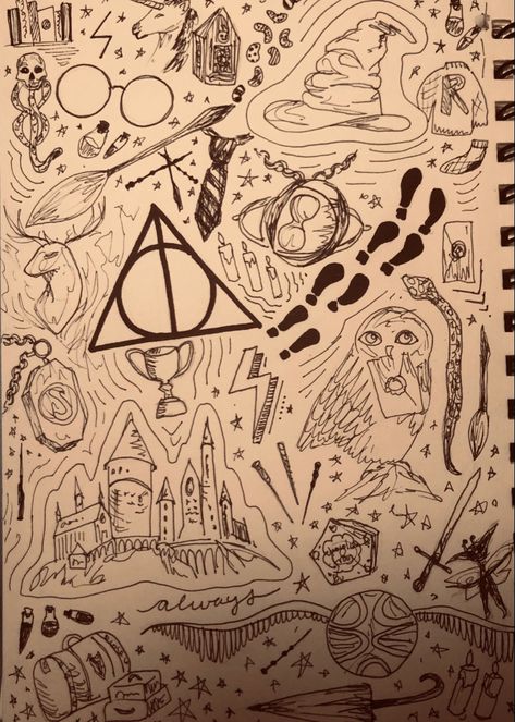 HP doodles and sketches and stuff☺️ Harry Potter Zentangle, Hp Doodles, Harry Potter Sketches, Harry Potter Doodles, Harry Potter Sketch, Canvas Painting Designs, Painting Designs, Deathly Hallows, Deathly Hallows Tattoo