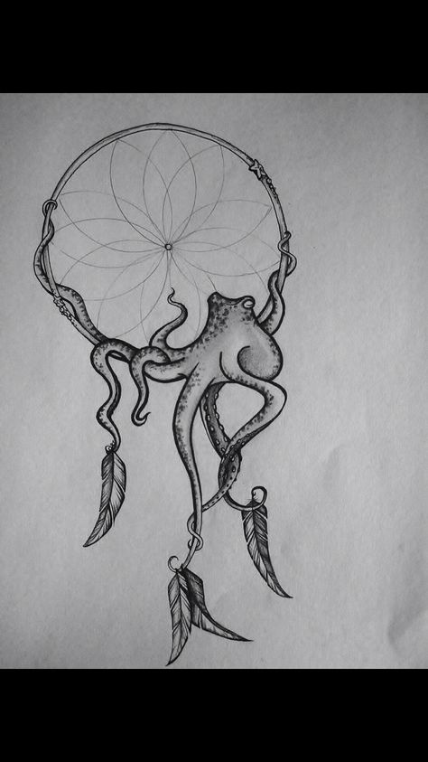 Dreamcatcher Drawing, Dream Catcher Drawing, Tier Tattoo, Octopus Tattoos, Kunst Tattoos, Theme Tattoo, Octopus Tattoo, Octopus Art, Desenho Tattoo