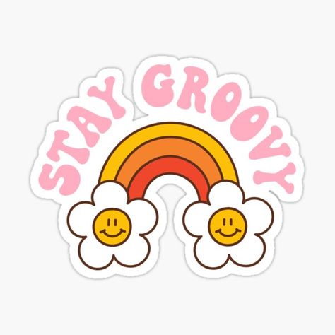 70s Aesthetic Stickers, Groovy Clipart, Groovy Stickers Printable, Groovy Stickers, 60s Stickers Vintage, Retro Flower Sticker, Hippie Stickers Zazzle, Vintage Hippie, Retro Rainbow