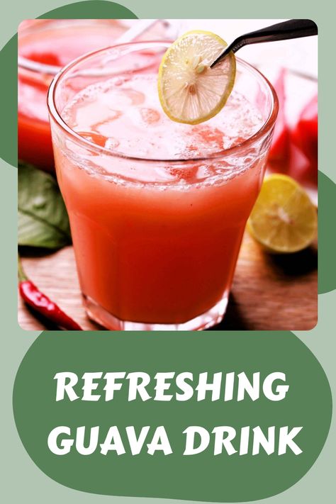 Refreshing guava drink garnished with a lime slice. Guava Juice Recipe, Indian Beverages, Guava Desserts, Guava Syrup, Guava Drink, Guava Recipes, Ginger Lemonade, Guava Juice, Coconut Smoothie