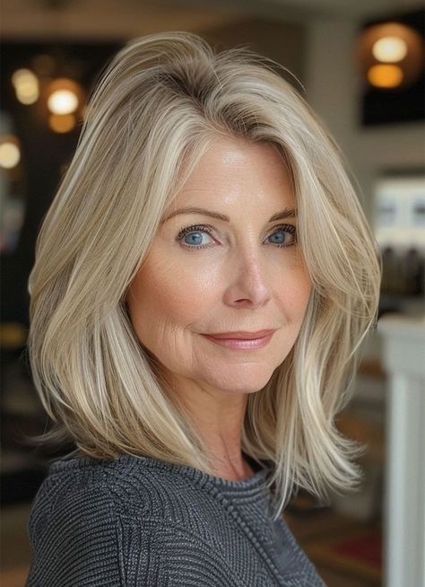 Blond Long Bob Hairstyles, Hair Cuts For Thinning Hair Older Women, Older Hairstyles Over 50, Hair Styles For Fine Hair Over 50, Hairstyles For Fine Hair Over 50, Bob Over 50, Hair Styles For 50+ Women, Long Hair Over 50 Older Women, Blonde Hair Over 50