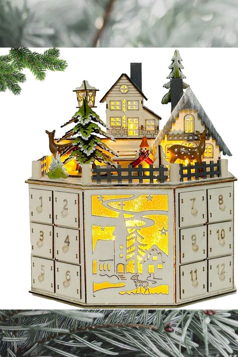 The wooden Christmas countdown calendar has a warm and rustic texture, adding a smart and cheerful atmosphere to your Christmas holiday life.The wood advent calendar with drawers is a best choice for you to create surprises. #affiliatelink Desk Fireplace, Advent Calendar House, Reusable Advent Calendar, Xmas Countdown, Advent Calendar Boxes, Wooden Advent Calendar, Christmas Countdown Calendar, Christmas Tabletop Decor, Diy Advent Calendar