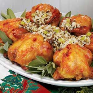 Rice Stuffed Cornish Hen Recipe, Stuffed Cornish Hens, Rice Stuffing Recipes, Hen Recipes, Game Hen Recipes, Cornish Game Hen Recipes, Cornish Hen Recipe, Game Hens, Cornish Hen