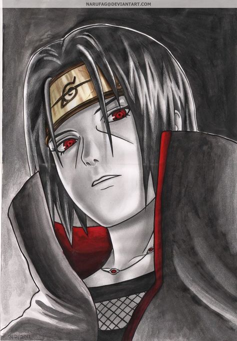 Uchiha Itachi by narufag.deviantart.com on @DeviantArt Itachi Drawing Color, Itachi Uchiha Sketch, Itachi Sketch, Hard Drawing Ideas, Kakashi Drawing, Easy Drawing Step By Step, Hard Drawings, Beautiful Pencil Drawings, Chihiro Y Haku