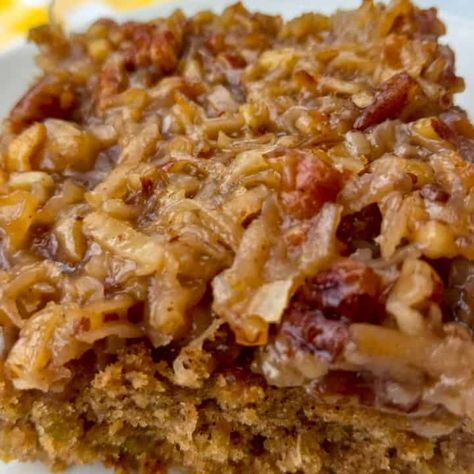 Amish Oatmeal Cake Recipe with Coconut Frosting - Amish Heritage Easy Oatmeal Cake Recipe, Amish Oatmeal, Pecan Frosting, Cake With Coconut, Old Fashioned Oatmeal, Coconut Pecan Frosting, Pecan Topping, Oatmeal Cake, Quick Cake