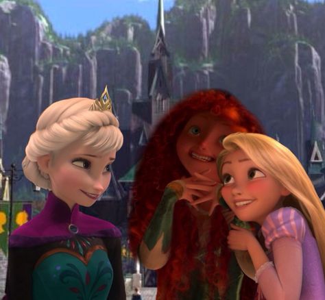 Elsa Merida and Punzie in Arendell Princess Friends, Frozen Book, Anna Et Elsa, Princess Anime, Disney Princess Anime, Sailor Princess, Deep Freeze, Ice Castles, Disney Mom