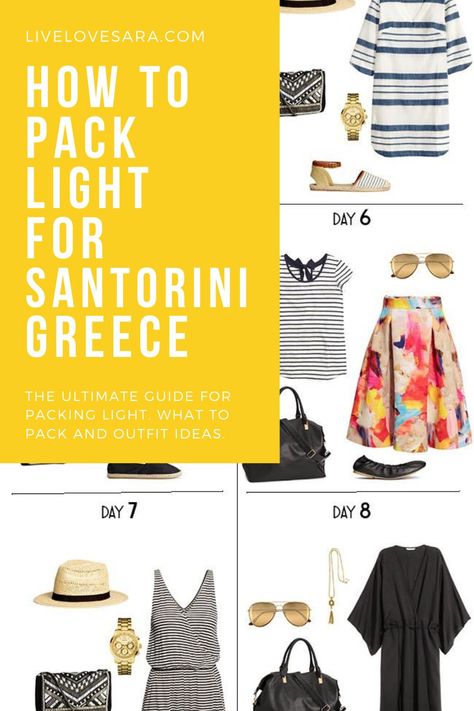 Two Week Packing List, Pack In A Carryon, 10 Day Packing List, Travel Wardrobe Summer, What To Wear In Santorini, Week Packing List, Santorini Outfit Ideas, Packing Light Summer, 10 Days In Greece