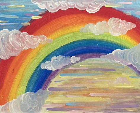 Rainbow Painting Ideas, Rainbow Sky Drawing, Rainbow Art Painting Watercolors, Realistic Rainbow Painting, Rainbow Clouds Painting, Rainbow Scenery Painting, Rainbow Sky, Rainbow Painting, Animation Artwork