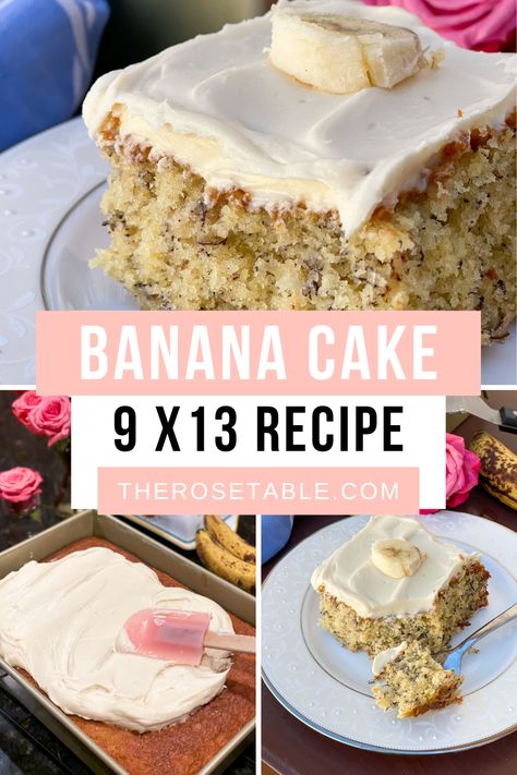 The most delicious banana cake with cream cheese frosting! Betty Crocker Banana Cake, Southern Banana Cake, Simple Banana Cake Recipe, Banana Bread Cake With Cream Cheese, Icing For Banana Cake, Simple Banana Cake Recipe Easy, Banana Pudding Cake Easy, Banana Dump Cake Recipes, Banana Bread Cake With Cream Cheese Frosting