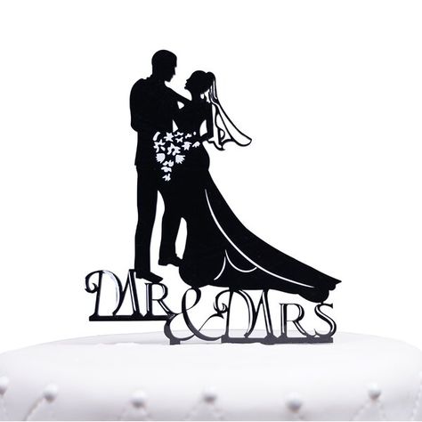 Accent a cake with this stylish and sweet couple silhouette cake topper! The cake topper design shows a romantic embrace between the bride and groom. Display love on the wedding cake with this cake topper. Couple Wedding Cake, Mothers Day Drawings, Wedding Cake Topper Silhouette, Fancy Wedding Cakes, Bride And Groom Silhouette, Silhouette Cake Topper, Silhouette Cake, Black And White Couples, Couple Silhouette