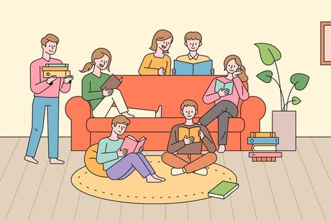 People in a group reading a book. Student Reading Book, Flat Vector People, Reading Gif, Book Vector, Hotel Ideas, People Reading, Peer Group, Vector People, Kids English