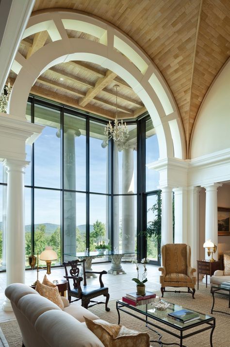 The Journey of V House: Creating a Contemporary Palladian Villa - Use Natural Stone Home Design Magazines, Entry Wall, Rock Fireplaces, Steel Windows, Wide Windows, Broken Window, Inspiring Spaces, Large Homes, Architecture Firm